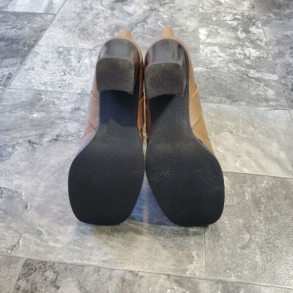 Vintage 90s y2k Bratz Camel Tan Faux Vegan Leather Chunky Heel Square Toe Boots - Picture 7 of 9